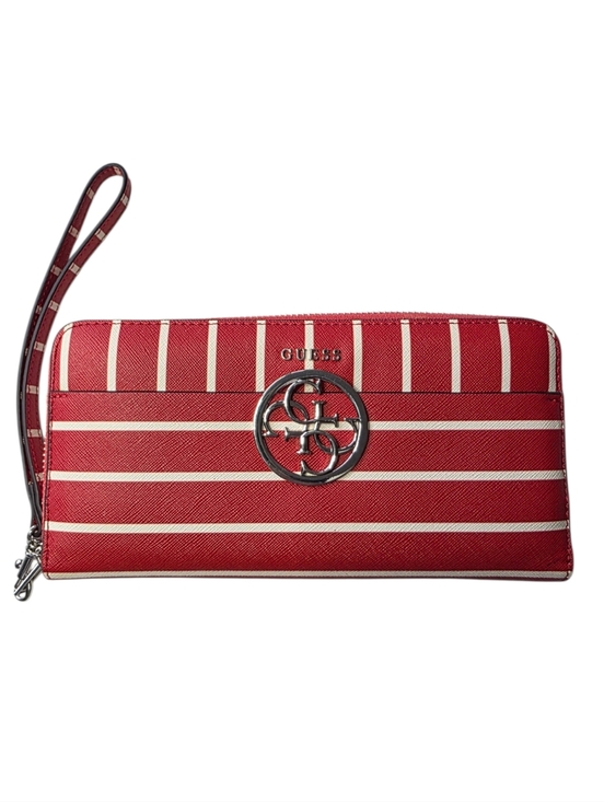 Guess Handbags - GUESS Red White Stripe Zip Around Wallet Wristlet Large Logo Zip Clutch